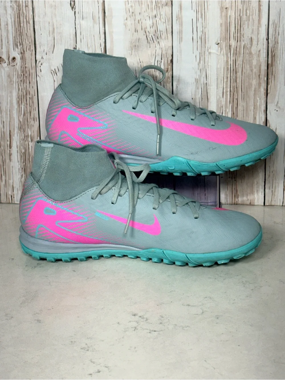 Nike Kids Gray & Pink Turf Soccer Sneakers